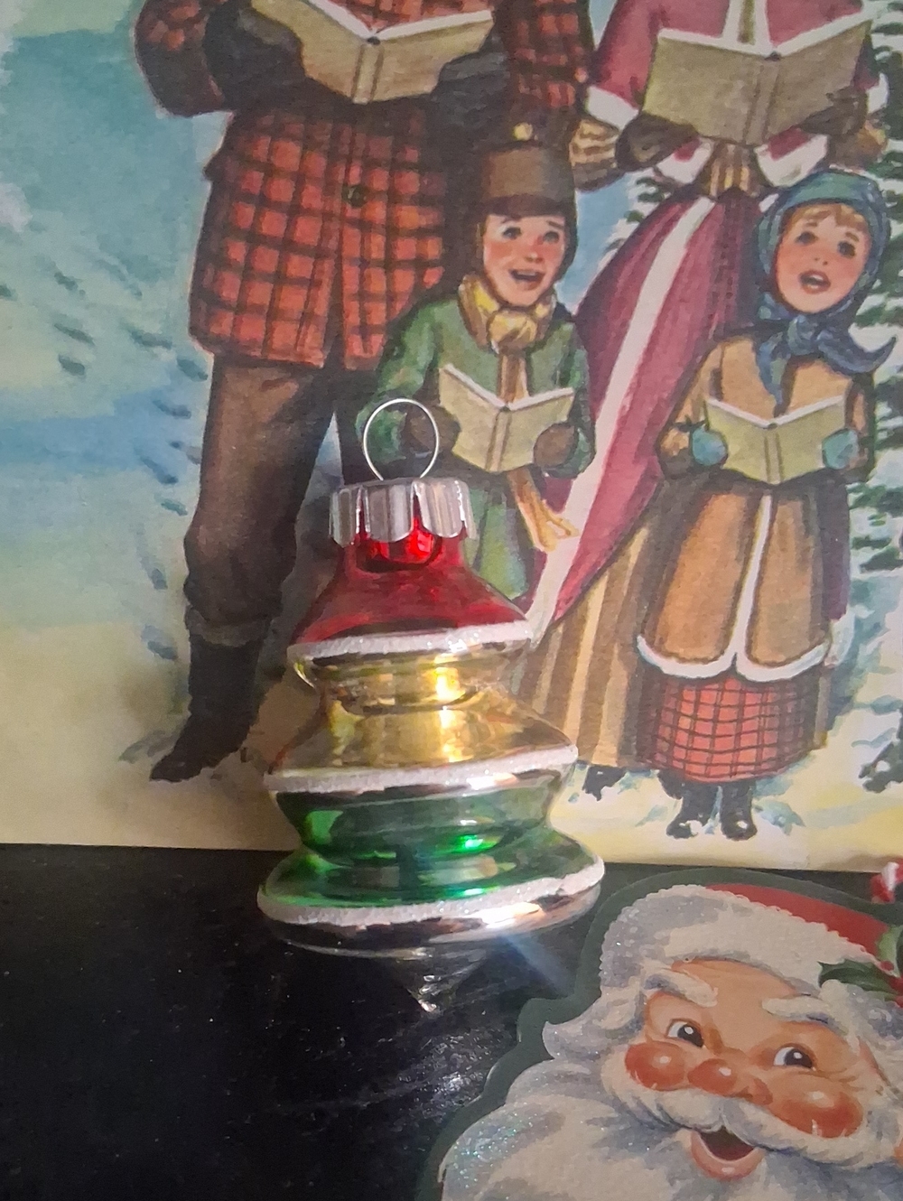 Shiny & Brite Christopher Radko Red, Gold & Green Tiered Glass Tree Ornament.